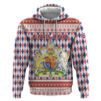 England Christmas Zip Hoodie with Red Blue White Diamond Pattern Santa and Coat of Arms - Wonder Print Shop
