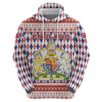 England Christmas Zip Hoodie with Red Blue White Diamond Pattern Santa and Coat of Arms - Wonder Print Shop
