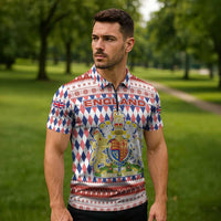 England Christmas Zipper Polo Shirt with Red Blue White Diamond Pattern Santa and Coat of Arms - Wonder Print Shop