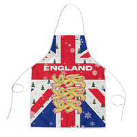 England Christmas Apron with Red White Blue Santa Bus Tree and Three Lions Design - Wonder Print Shop