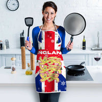England Christmas Apron with Red White Blue Santa Bus Tree and Three Lions Design - Wonder Print Shop