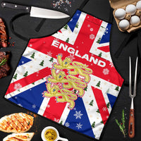 England Christmas Apron with Red White Blue Santa Bus Tree and Three Lions Design - Wonder Print Shop