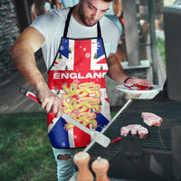 England Christmas Apron with Red White Blue Santa Bus Tree and Three Lions Design - Wonder Print Shop