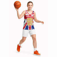 England Christmas Basketball Jersey with Red White Blue Santa Bus Tree and Three Lions Design - Wonder Print Shop
