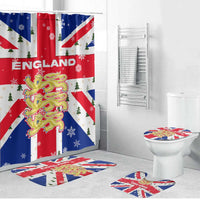 England Christmas Bathroom Set with Red White Blue Santa Bus Tree and Three Lions Design - Wonder Print Shop