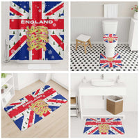 England Christmas Bathroom Set with Red White Blue Santa Bus Tree and Three Lions Design - Wonder Print Shop
