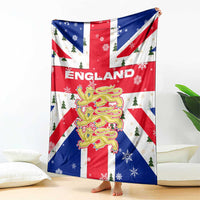England Christmas Blanket with Red White Blue Santa Bus Tree and Three Lions Design - Wonder Print Shop
