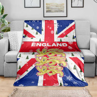 England Christmas Blanket with Red White Blue Santa Bus Tree and Three Lions Design - Wonder Print Shop