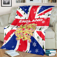 England Christmas Blanket with Red White Blue Santa Bus Tree and Three Lions Design - Wonder Print Shop