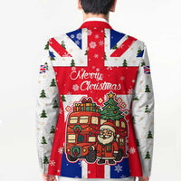 England Christmas Blazer with Red White Blue Santa Bus Tree and Three Lions Design - Wonder Print Shop