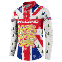 England Christmas Button Sweatshirt with Red White Blue Santa Bus Tree and Three Lions Design - Wonder Print Shop