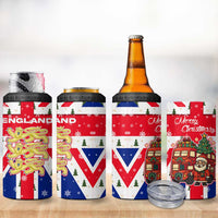 England Christmas 4 in 1 Can Cooler Tumbler with Red White Blue Santa Bus Tree and Three Lions Design - Wonder Print Shop