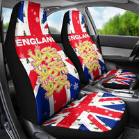 England Christmas Car Seat Cover with Red White Blue Santa Bus Tree and Three Lions Design - Wonder Print Shop