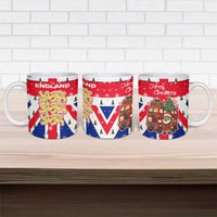 England Christmas Ceramic Mug with Red White Blue Santa Bus Tree and Three Lions Design - Wonder Print Shop