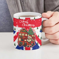 England Christmas Ceramic Mug with Red White Blue Santa Bus Tree and Three Lions Design - Wonder Print Shop