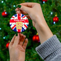 England Christmas Ceramic Ornament with Red White Blue Santa Bus Tree and Three Lions Design - Wonder Print Shop