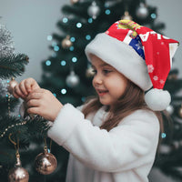 England Christmas Santa Hat with Red White Blue Santa Bus Tree and Three Lions Design - Wonder Print Shop
