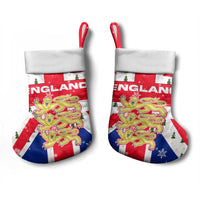 England Christmas Stocking with Red White Blue Santa Bus Tree and Three Lions Design - Wonder Print Shop