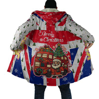 England Christmas Cloak with Red White Blue Santa Bus Tree and Three Lions Design - Wonder Print Shop