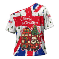 England Christmas Cross Shoulder Shirt with Red White Blue Santa Bus Tree and Three Lions Design - Wonder Print Shop