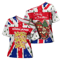 England Christmas Cross Shoulder Shirt with Red White Blue Santa Bus Tree and Three Lions Design - Wonder Print Shop