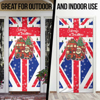 England Christmas Door Cover with Red White Blue Santa Bus Tree and Three Lions Design - Wonder Print Shop