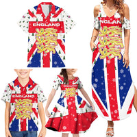 England Christmas Family Matching Summer Maxi Dress and Hawaiian Shirt with Red White Blue Santa Bus Tree and Three Lions Design - Wonder Print Shop
