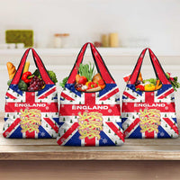 England Christmas Grocery Bag with Red White Blue Santa Bus Tree and Three Lions Design - Wonder Print Shop