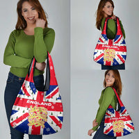 England Christmas Grocery Bag with Red White Blue Santa Bus Tree and Three Lions Design - Wonder Print Shop