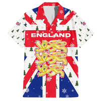 England Christmas Hawaiian Shirt with Red White Blue Santa Bus Tree and Three Lions Design - Wonder Print Shop