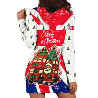 England Christmas Hoodie Dress with Red White Blue Santa Bus Tree and Three Lions Design - Wonder Print Shop