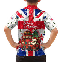 England Christmas Kid Hawaiian Shirt with Red White Blue Santa Bus Tree and Three Lions Design - Wonder Print Shop