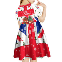 England Christmas Kid Short Sleeve Dress with Red White Blue Santa Bus Tree and Three Lions Design - Wonder Print Shop