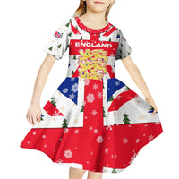 England Christmas Kid Short Sleeve Dress with Red White Blue Santa Bus Tree and Three Lions Design - Wonder Print Shop