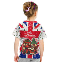 England Christmas Kid T Shirt with Red White Blue Santa Bus Tree and Three Lions Design - Wonder Print Shop
