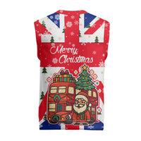 England Christmas Knitted V-Neck Vest with Red White Blue Santa Bus Tree and Three Lions Design - Wonder Print Shop