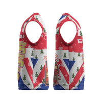England Christmas Knitted V-Neck Vest with Red White Blue Santa Bus Tree and Three Lions Design - Wonder Print Shop