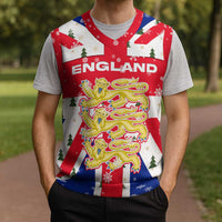 England Christmas Knitted V-Neck Vest with Red White Blue Santa Bus Tree and Three Lions Design - Wonder Print Shop