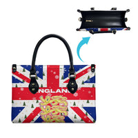 England Christmas Leather Bag with Red White Blue Santa Bus Tree and Three Lions Design - Wonder Print Shop