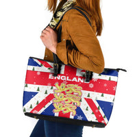 England Christmas Leather Tote Bag with Red White Blue Santa Bus Tree and Three Lions Design - Wonder Print Shop