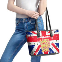 England Christmas Leather Tote Bag with Red White Blue Santa Bus Tree and Three Lions Design - Wonder Print Shop