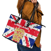 England Christmas Leather Tote Bag with Red White Blue Santa Bus Tree and Three Lions Design - Wonder Print Shop