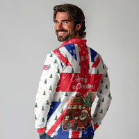 England Christmas Long Sleeve Polo Shirt with Red White Blue Santa Bus Tree and Three Lions Design - Wonder Print Shop