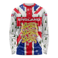 England Christmas Long Sleeve Shirt with Red White Blue Santa Bus Tree and Three Lions Design - Wonder Print Shop