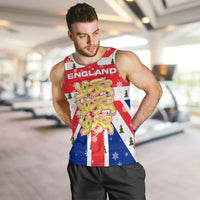 England Christmas Men Tank Top with Red White Blue Santa Bus Tree and Three Lions Design - Wonder Print Shop