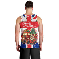England Christmas Men Tank Top with Red White Blue Santa Bus Tree and Three Lions Design - Wonder Print Shop