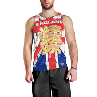 England Christmas Men Tank Top with Red White Blue Santa Bus Tree and Three Lions Design - Wonder Print Shop