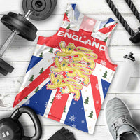 England Christmas Men Tank Top with Red White Blue Santa Bus Tree and Three Lions Design - Wonder Print Shop