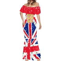 England Christmas Mermaid Dress with Red White Blue Santa Bus Tree and Three Lions Design - Wonder Print Shop