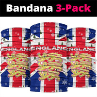 England Christmas Neck Gaiter with Red White Blue Santa Bus Tree and Three Lions Design - Wonder Print Shop